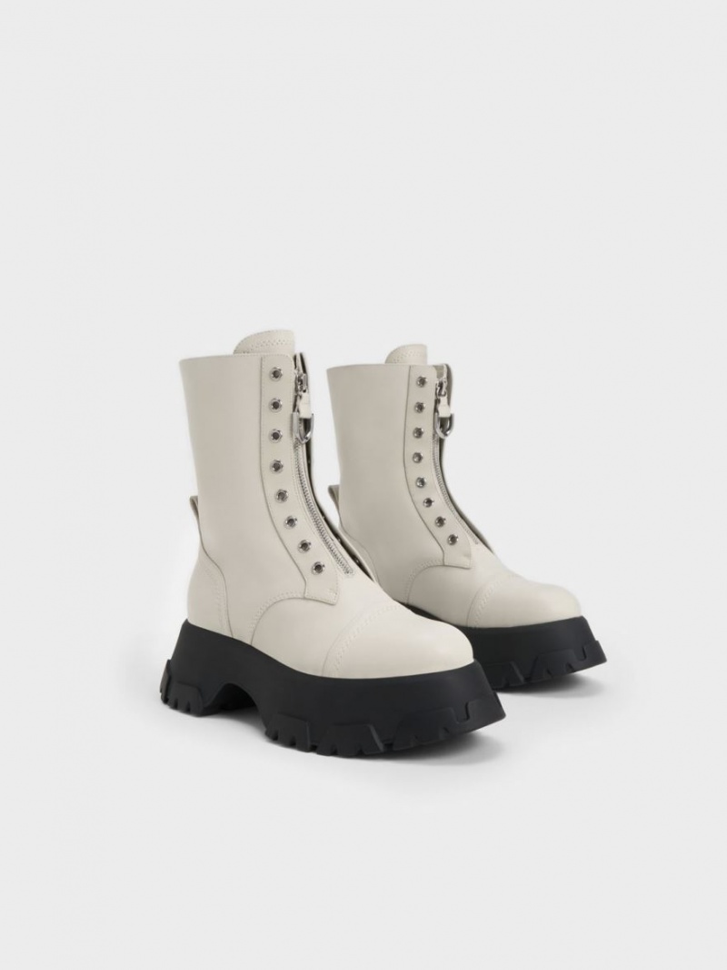 Botine Charles & Keith Gabine Front Zip Albi | 319NDFHZV