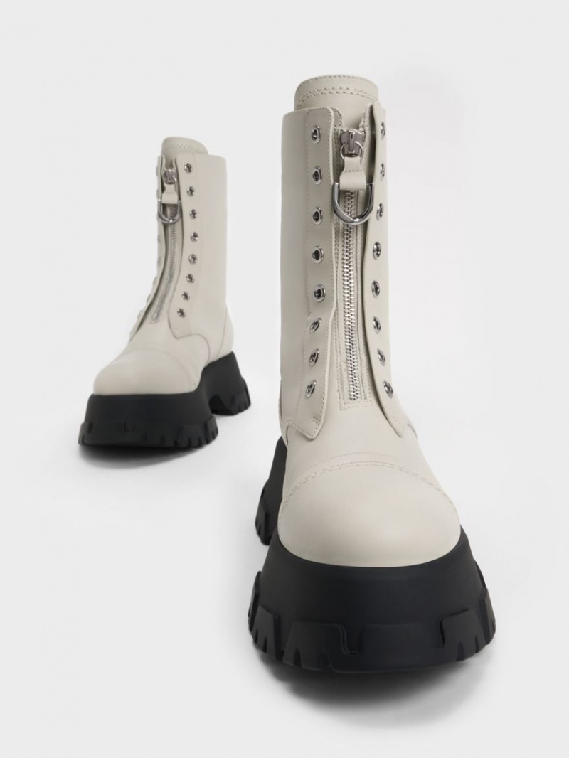 Botine Charles & Keith Gabine Front Zip Albi | 319NDFHZV
