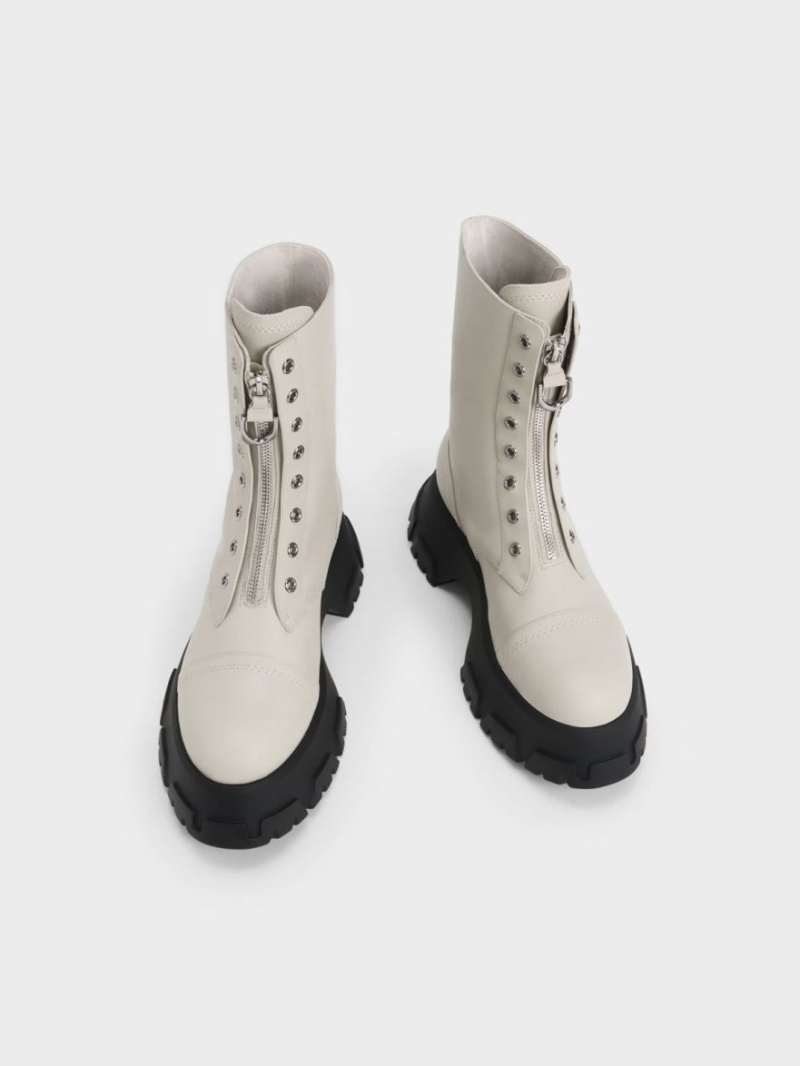 Botine Charles & Keith Gabine Front Zip Albi | 319NDFHZV