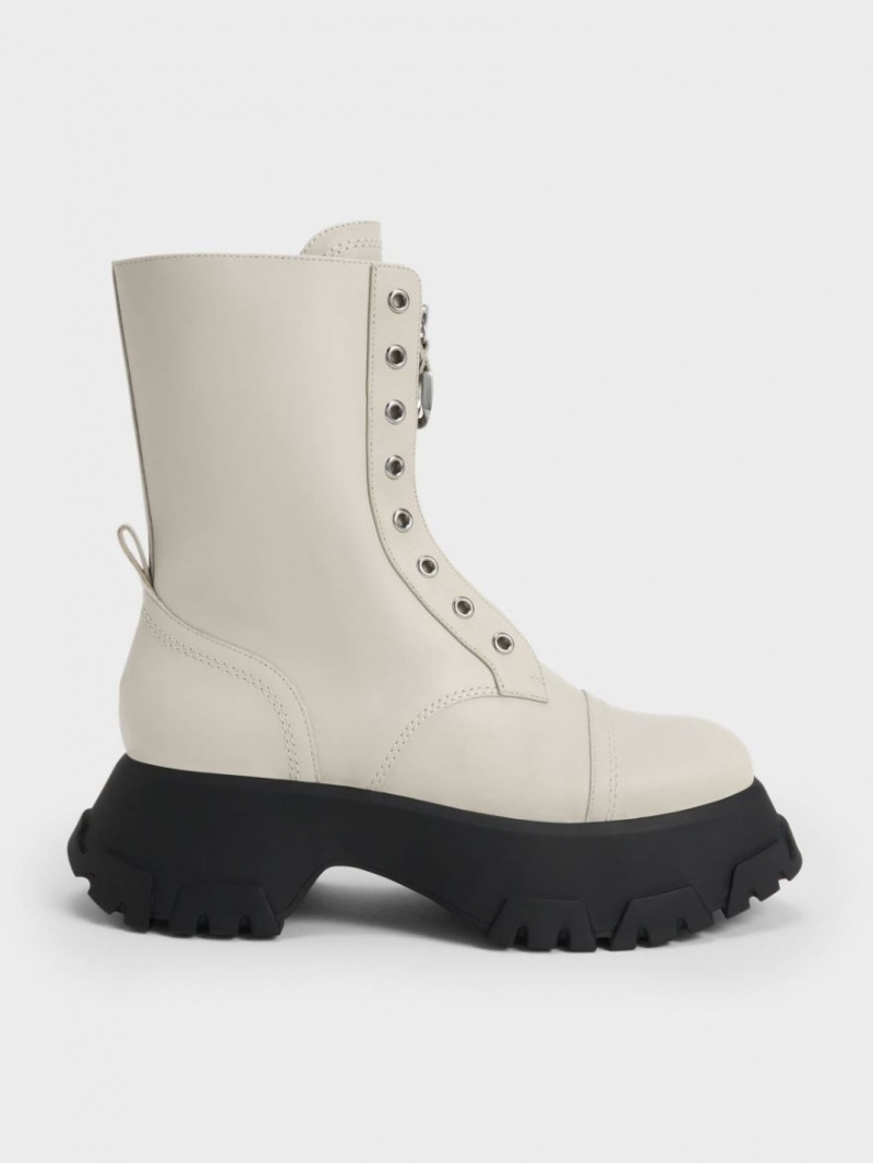 Botine Charles & Keith Gabine Front Zip Albi | 319NDFHZV
