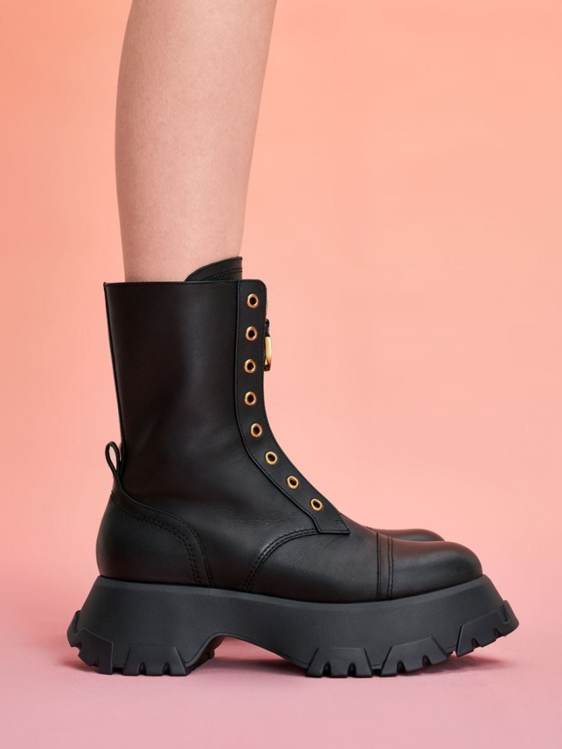 Botine Charles & Keith Gabine Front Zip Negrii | 341XMUPOJ