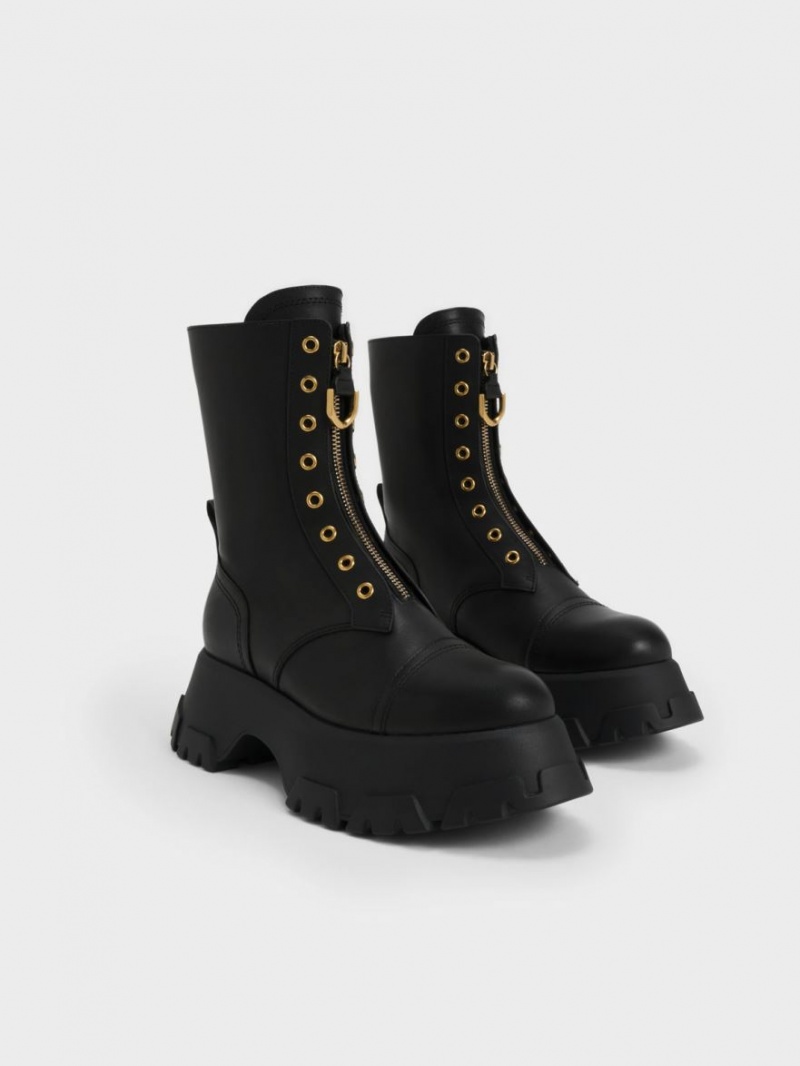 Botine Charles & Keith Gabine Front Zip Negrii | 341XMUPOJ