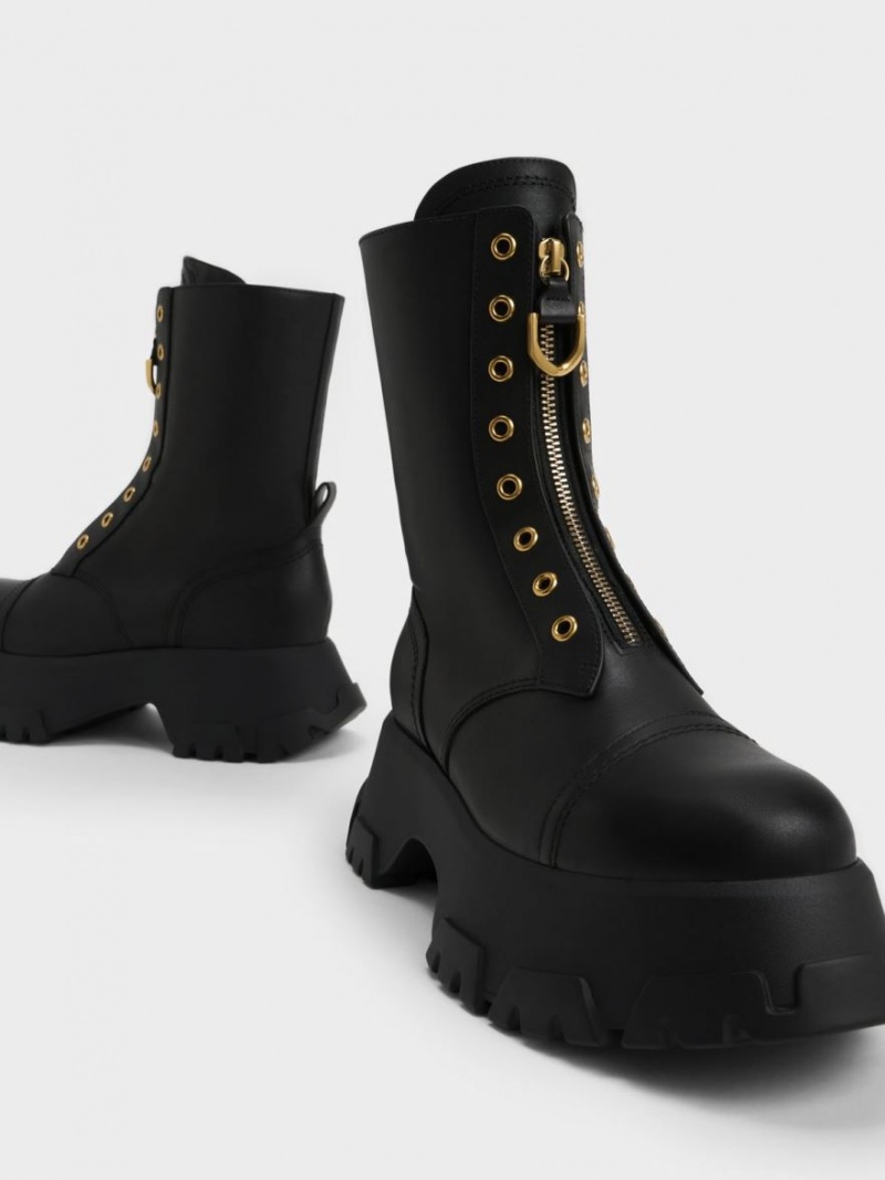 Botine Charles & Keith Gabine Front Zip Negrii | 341XMUPOJ