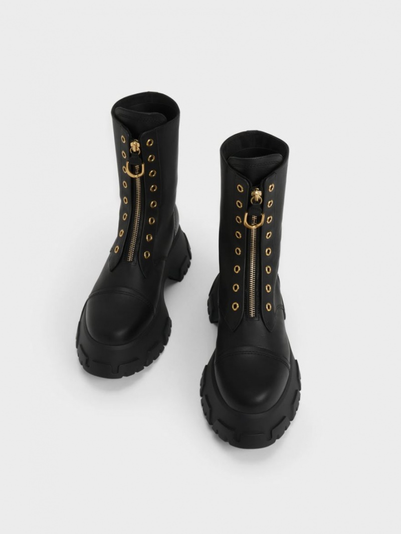 Botine Charles & Keith Gabine Front Zip Negrii | 341XMUPOJ