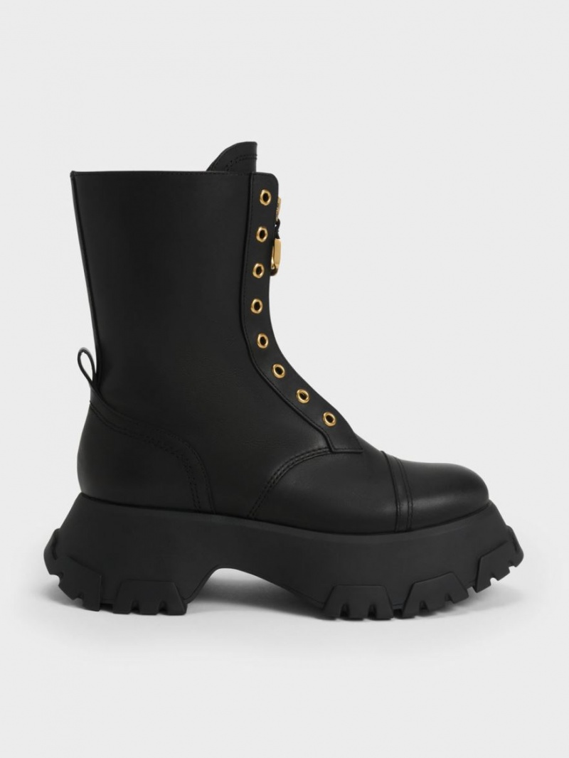Botine Charles & Keith Gabine Front Zip Negrii | 341XMUPOJ