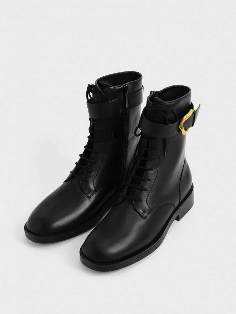 Botine Charles & Keith Gabine Piele Dantela-Up Negrii | 963MIAETR