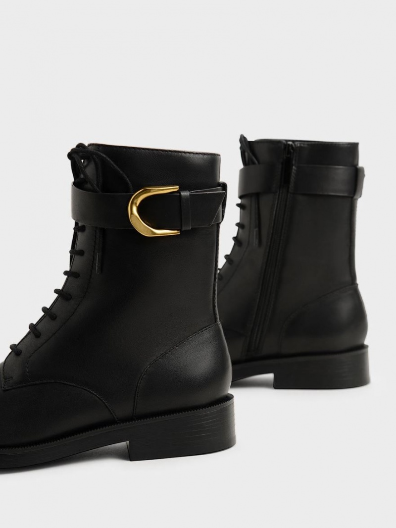 Botine Charles & Keith Gabine Piele Dantela-Up Negrii | 963MIAETR