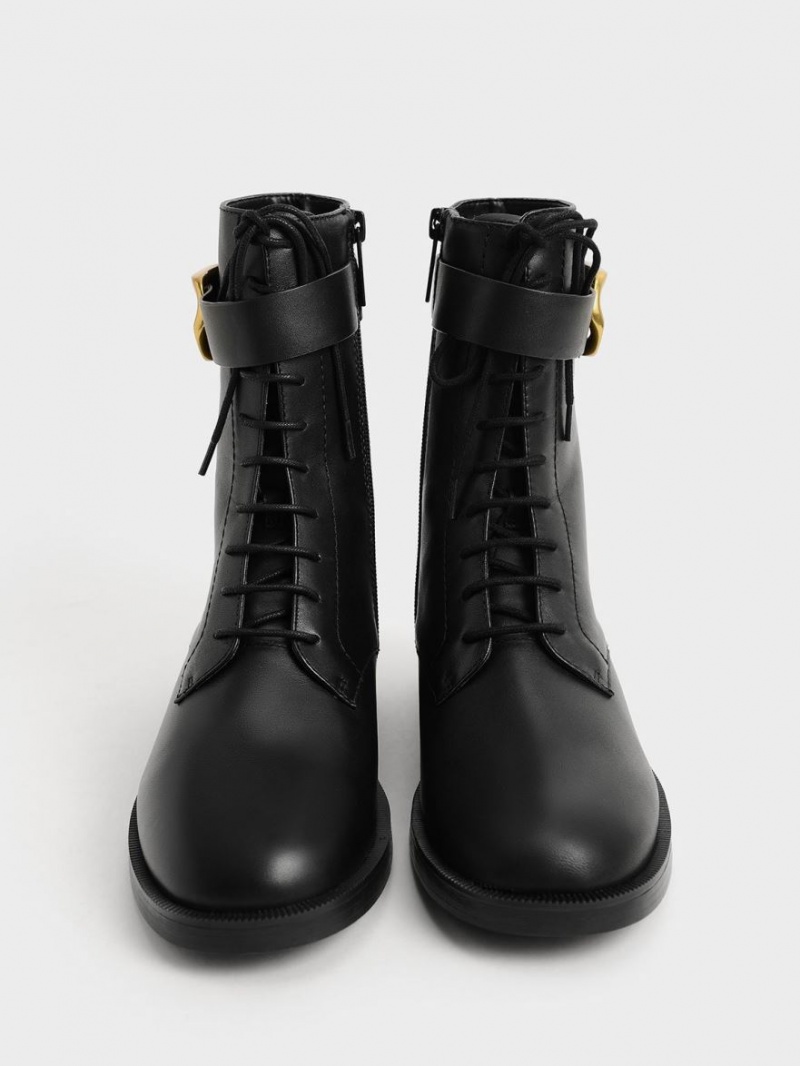 Botine Charles & Keith Gabine Piele Dantela-Up Negrii | 963MIAETR