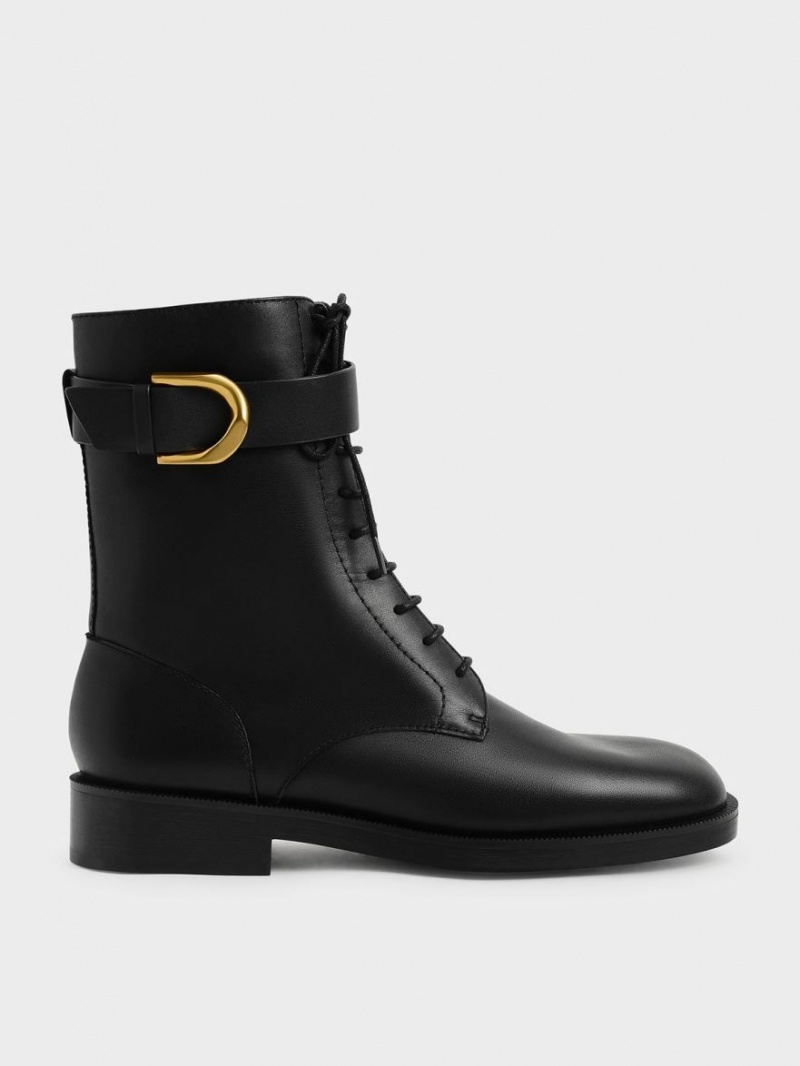 Botine Charles & Keith Gabine Piele Dantela-Up Negrii | 963MIAETR