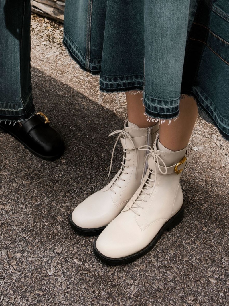 Botine Charles & Keith Gabine Piele Dantela-Up Albi | 302HGQFBR