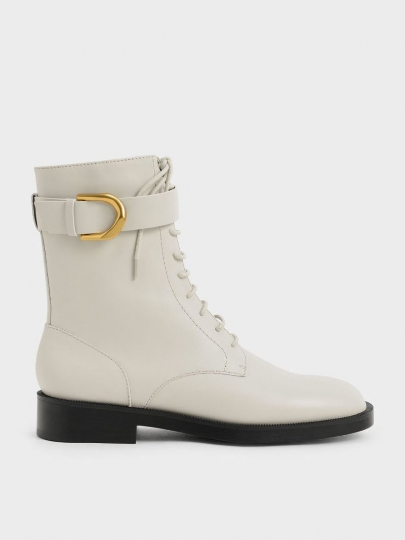Botine Charles & Keith Gabine Piele Dantela-Up Albi | 302HGQFBR