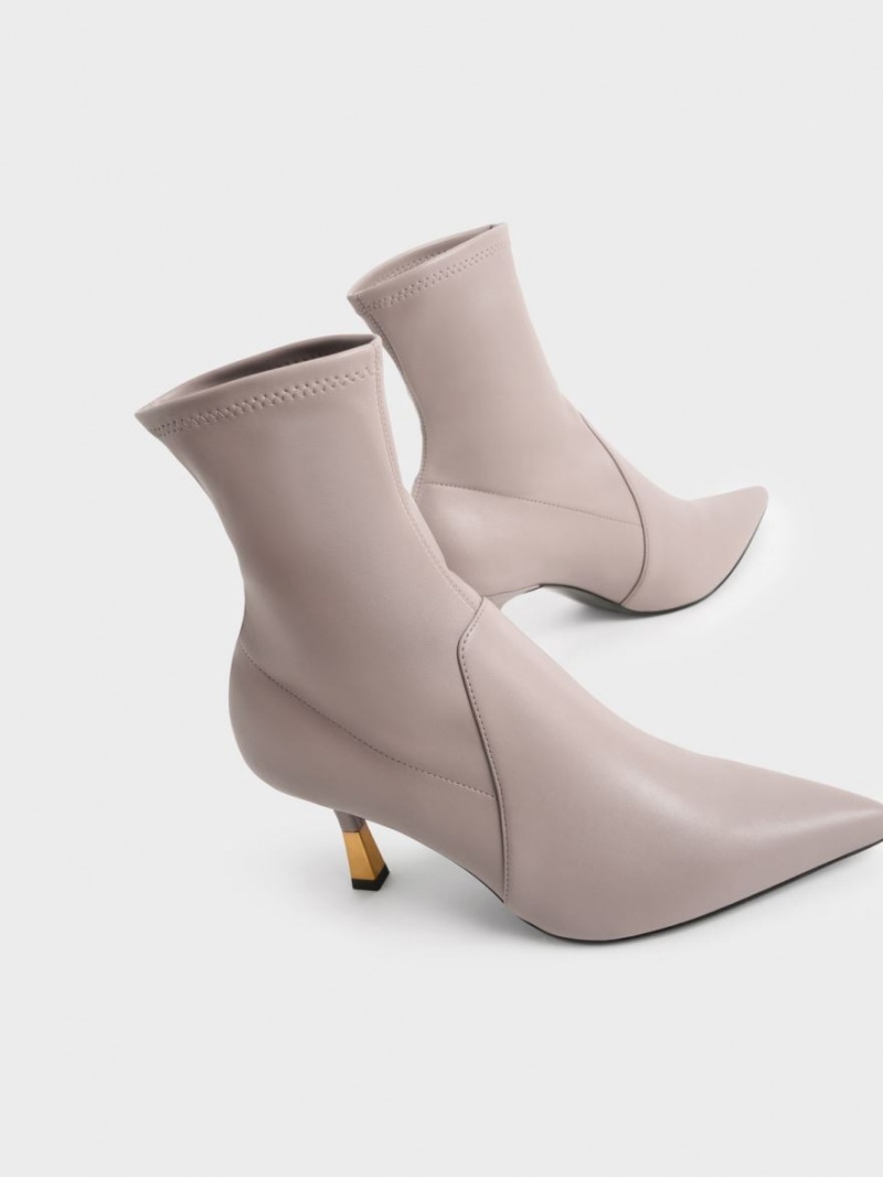 Botine Charles & Keith Kitten Heel Gri | 714WHFSVQ