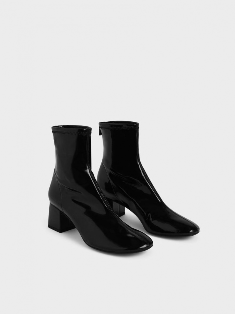 Botine Charles & Keith Lacuita Block Heel Negrii | 360OIUNTM