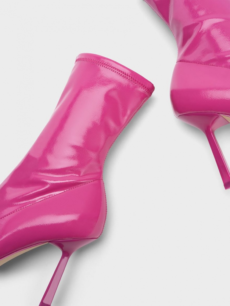Botine Charles & Keith Lacuita Crinkle-Effect Pointed-Bombeu Stiletto Heel Fucsie | 649OQKUPS