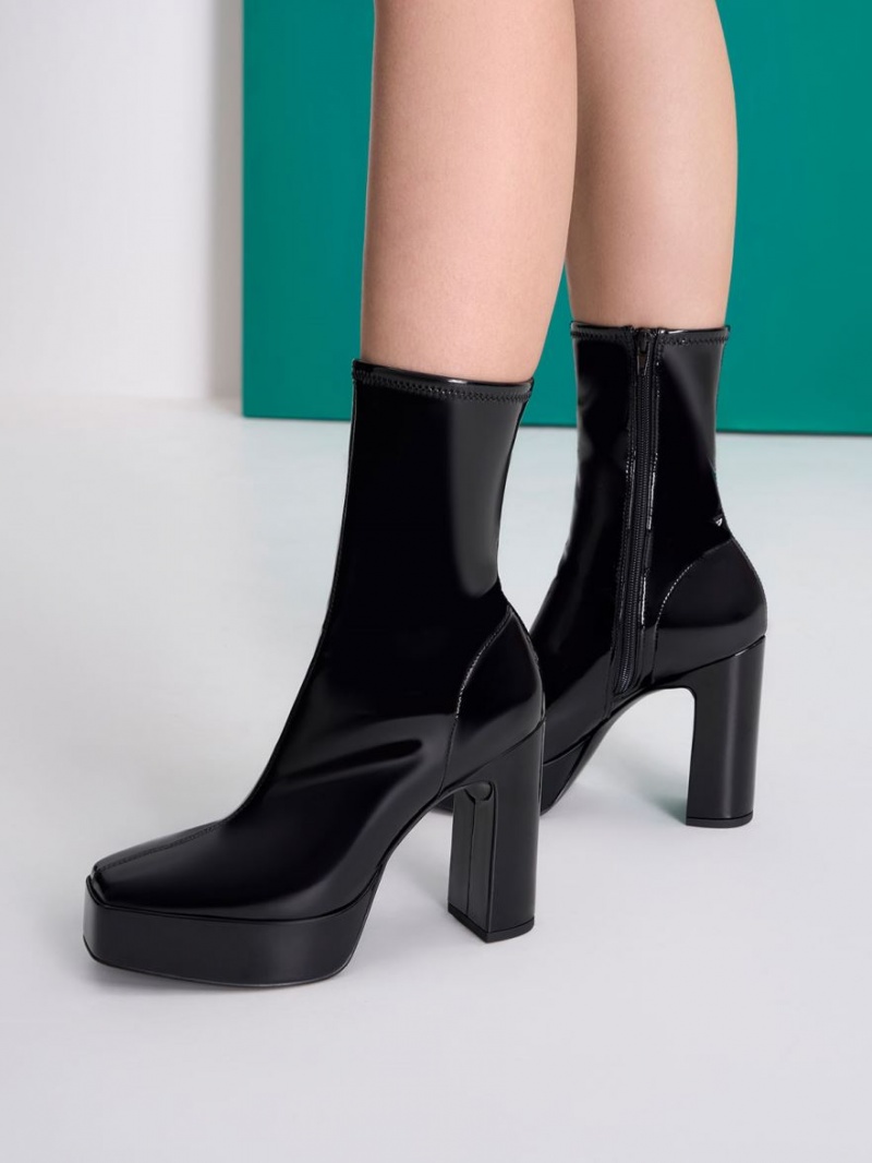 Botine Charles & Keith Lacuita Platforma Block Heel Negrii | 463ZGQDHW