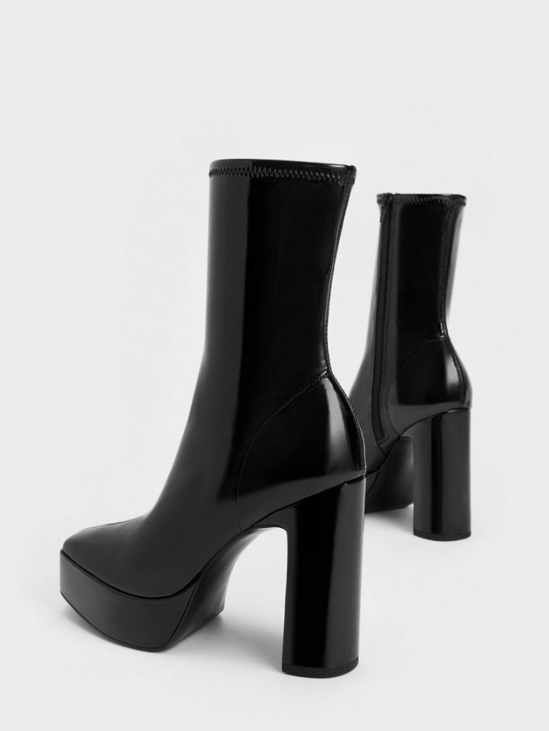 Botine Charles & Keith Lacuita Platforma Block Heel Negrii | 463ZGQDHW