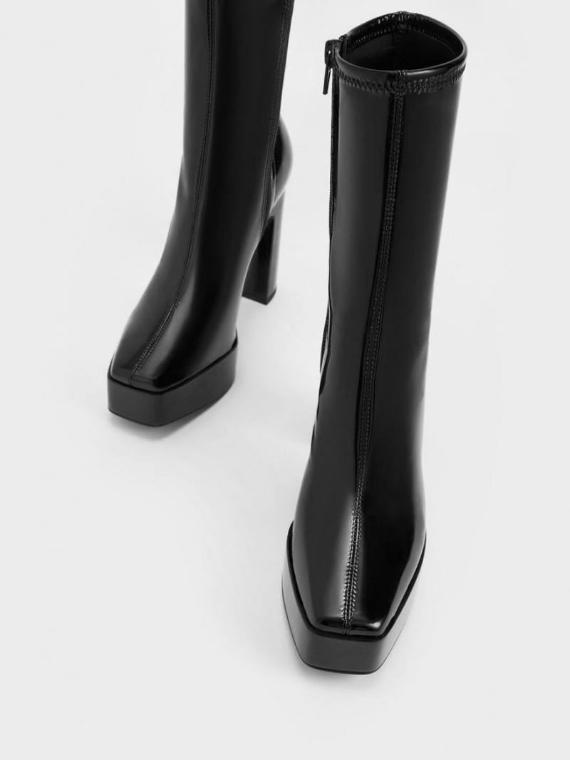 Botine Charles & Keith Lacuita Platforma Block Heel Negrii | 463ZGQDHW