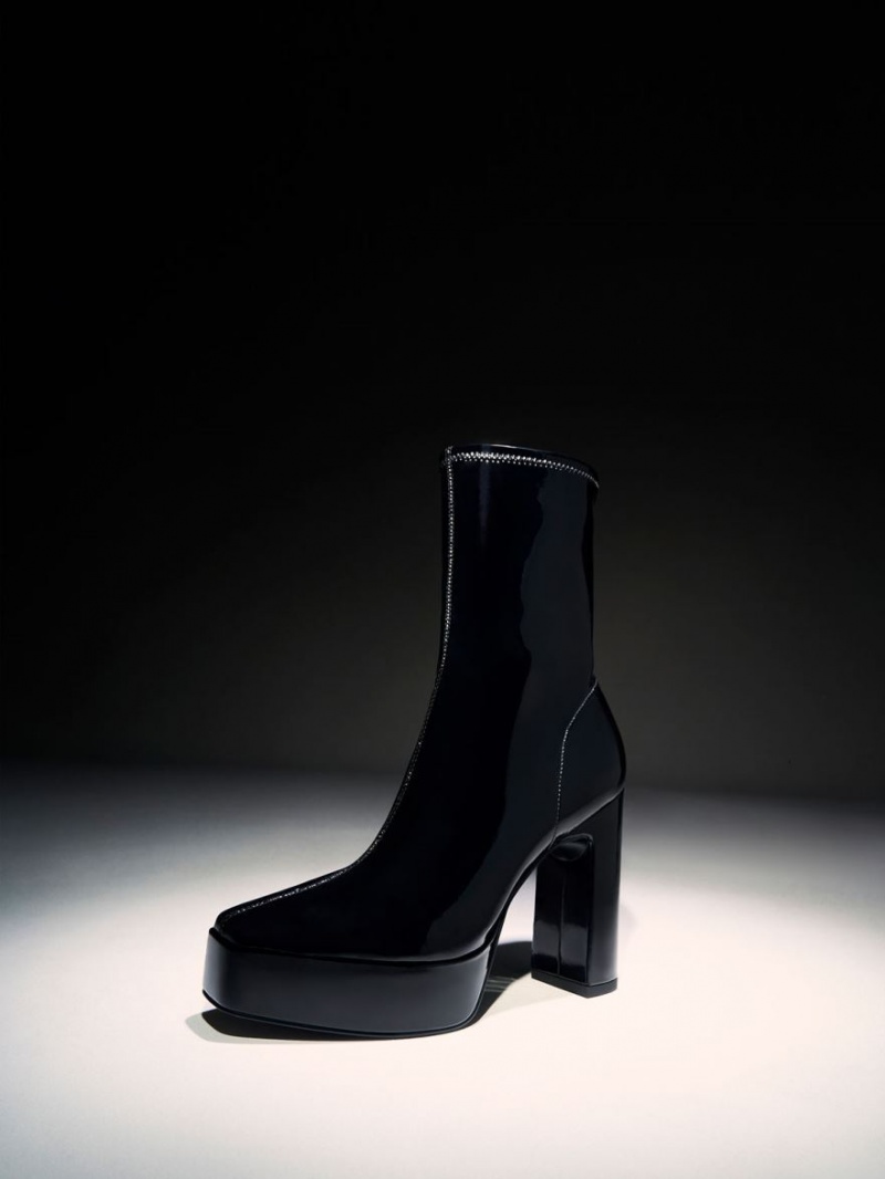 Botine Charles & Keith Lacuita Platforma Block Heel Negrii | 463ZGQDHW