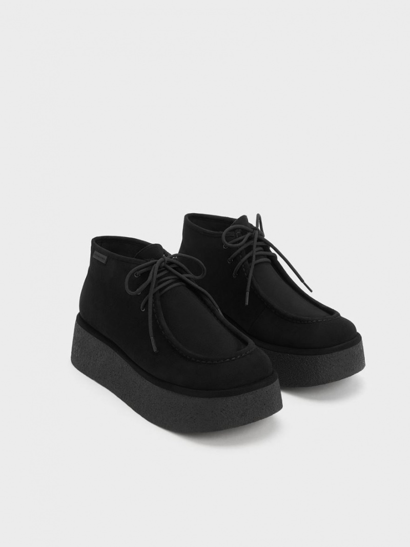 Botine Charles & Keith Molly Textured Flatform Negrii | 948IKWRJL