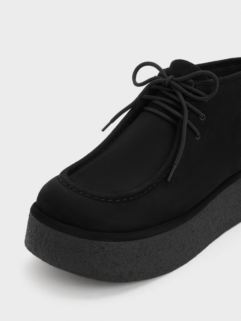 Botine Charles & Keith Molly Textured Flatform Negrii | 948IKWRJL