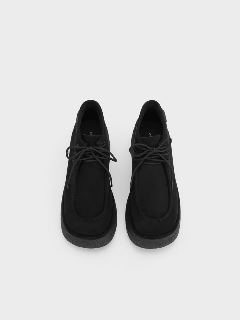 Botine Charles & Keith Molly Textured Flatform Negrii | 948IKWRJL