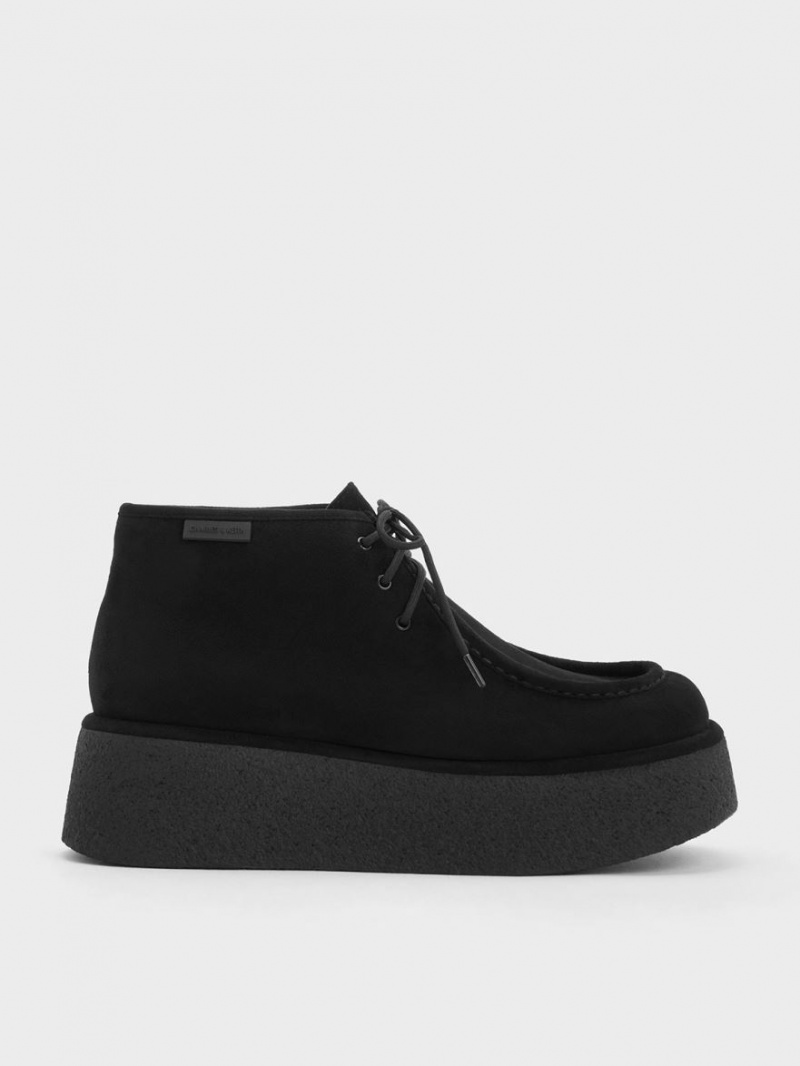 Botine Charles & Keith Molly Textured Flatform Negrii | 948IKWRJL
