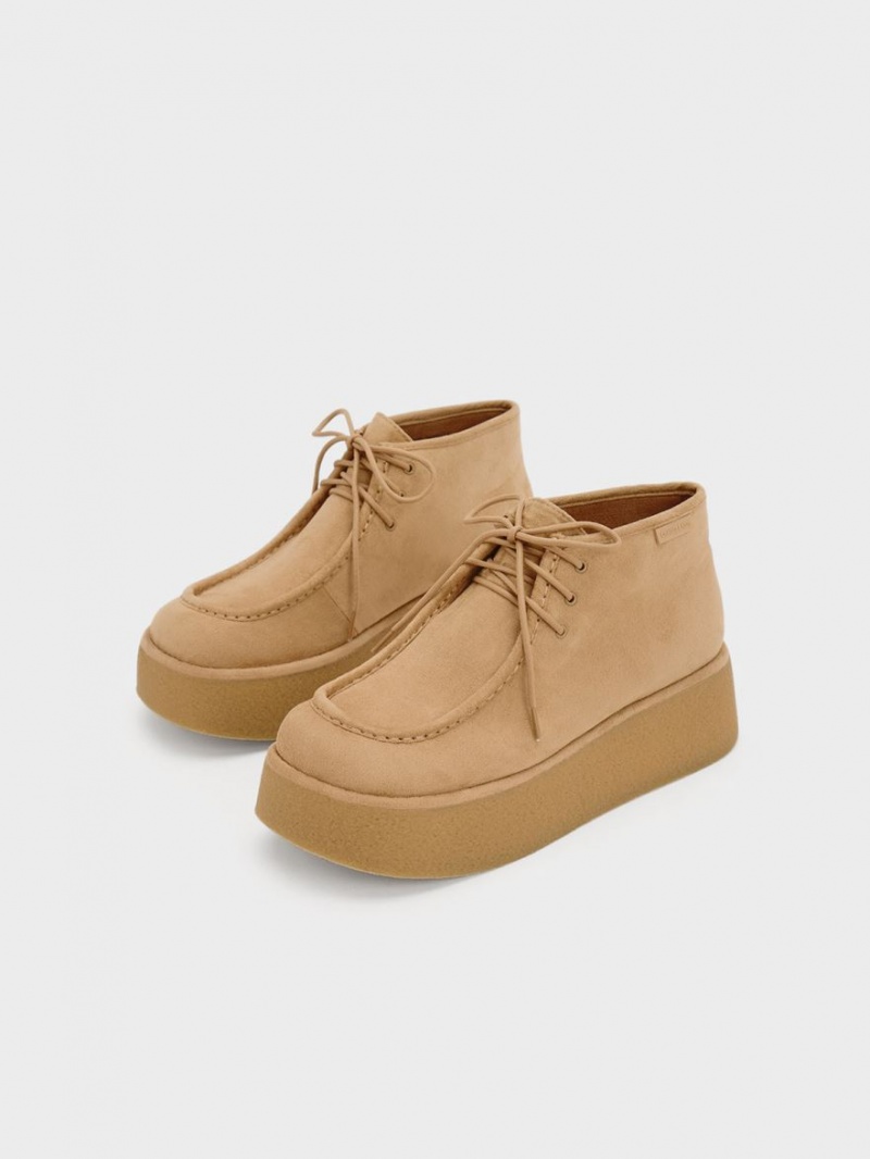 Botine Charles & Keith Molly Textured Flatform Maro | 469ZRDEIU