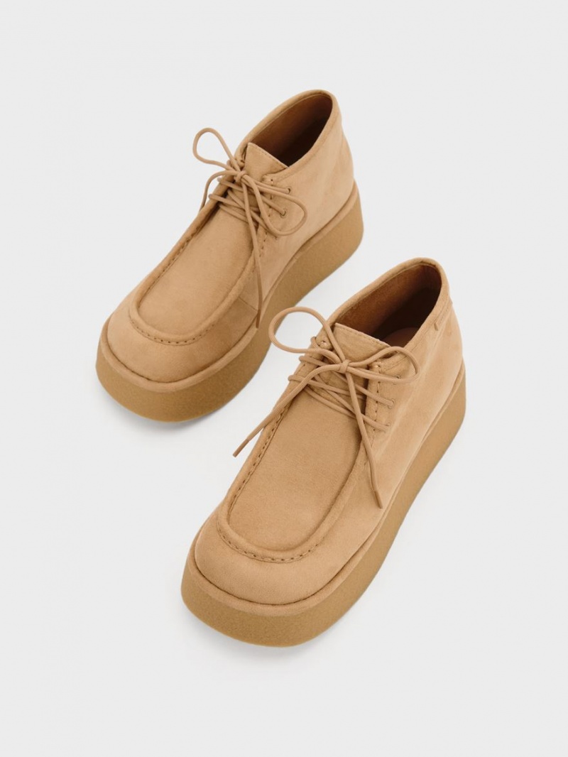 Botine Charles & Keith Molly Textured Flatform Maro | 469ZRDEIU