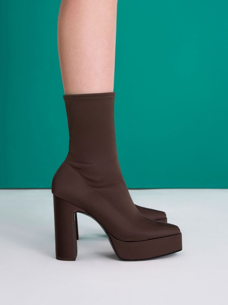 Botine Charles & Keith Platforma Block Heel Maro Inchis | 036FIGHAO