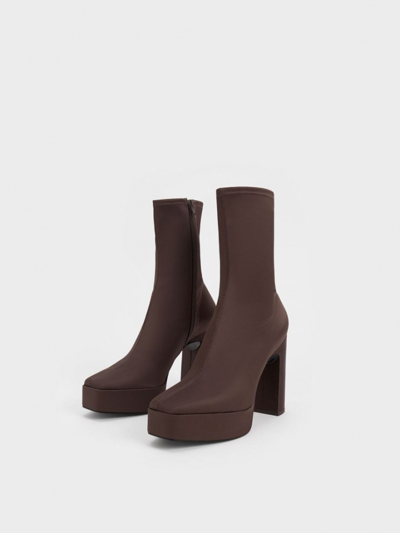 Botine Charles & Keith Platforma Block Heel Maro Inchis | 036FIGHAO