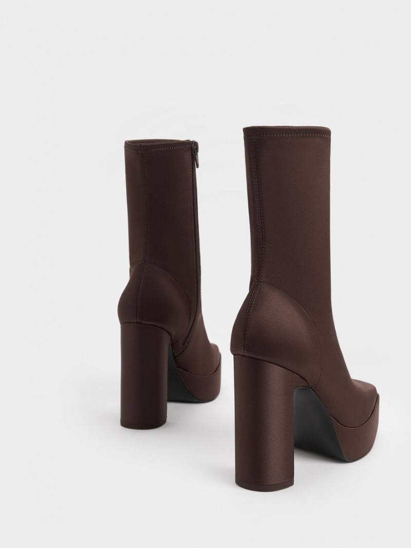 Botine Charles & Keith Platforma Block Heel Maro Inchis | 036FIGHAO