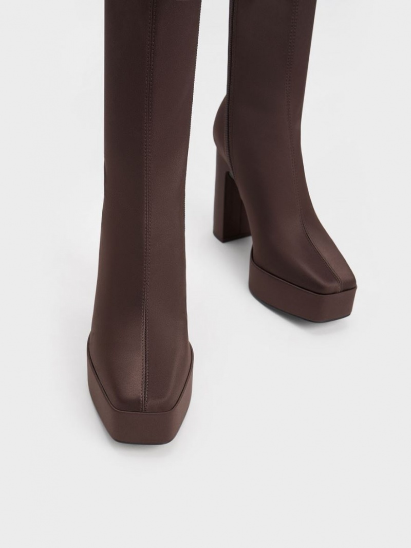 Botine Charles & Keith Platforma Block Heel Maro Inchis | 036FIGHAO