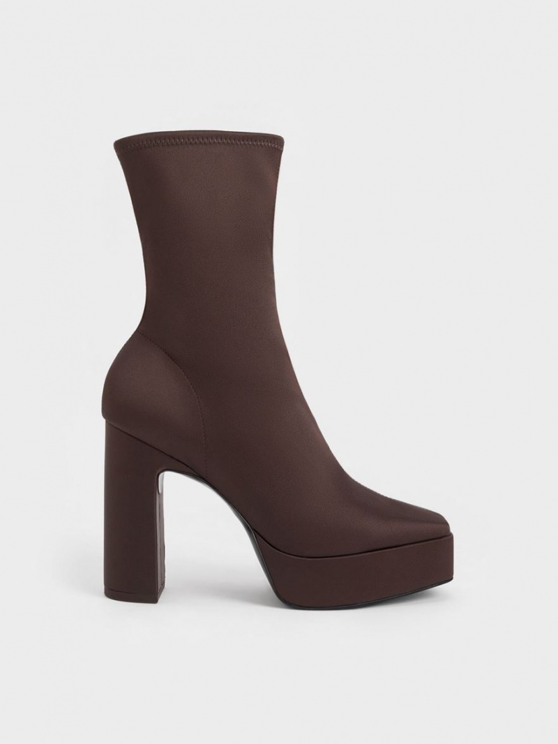 Botine Charles & Keith Platforma Block Heel Maro Inchis | 036FIGHAO