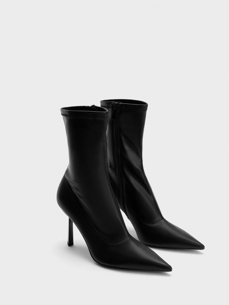 Botine Charles & Keith Pointed-Bombeu Stiletto Heel Negrii | 403NHMFUO
