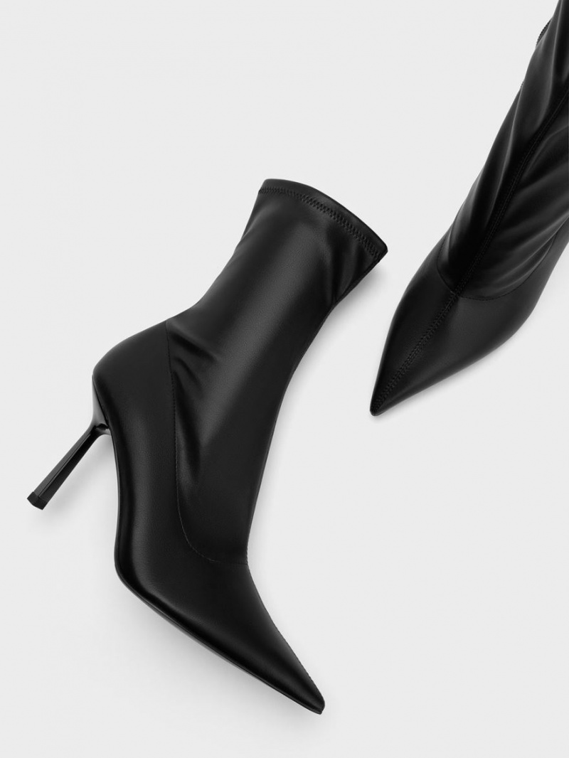Botine Charles & Keith Pointed-Bombeu Stiletto Heel Negrii | 403NHMFUO