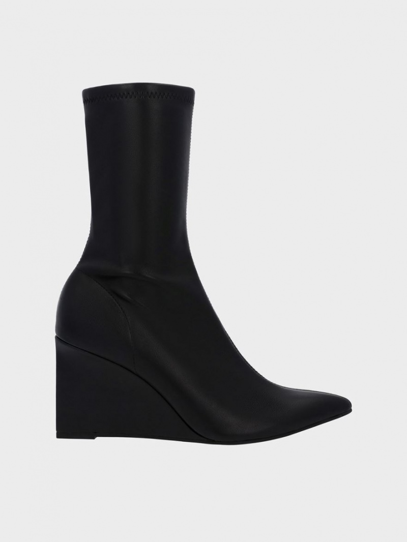 Botine Charles & Keith Pointed-Bombeu Wedge Negrii | 342NSJBVQ