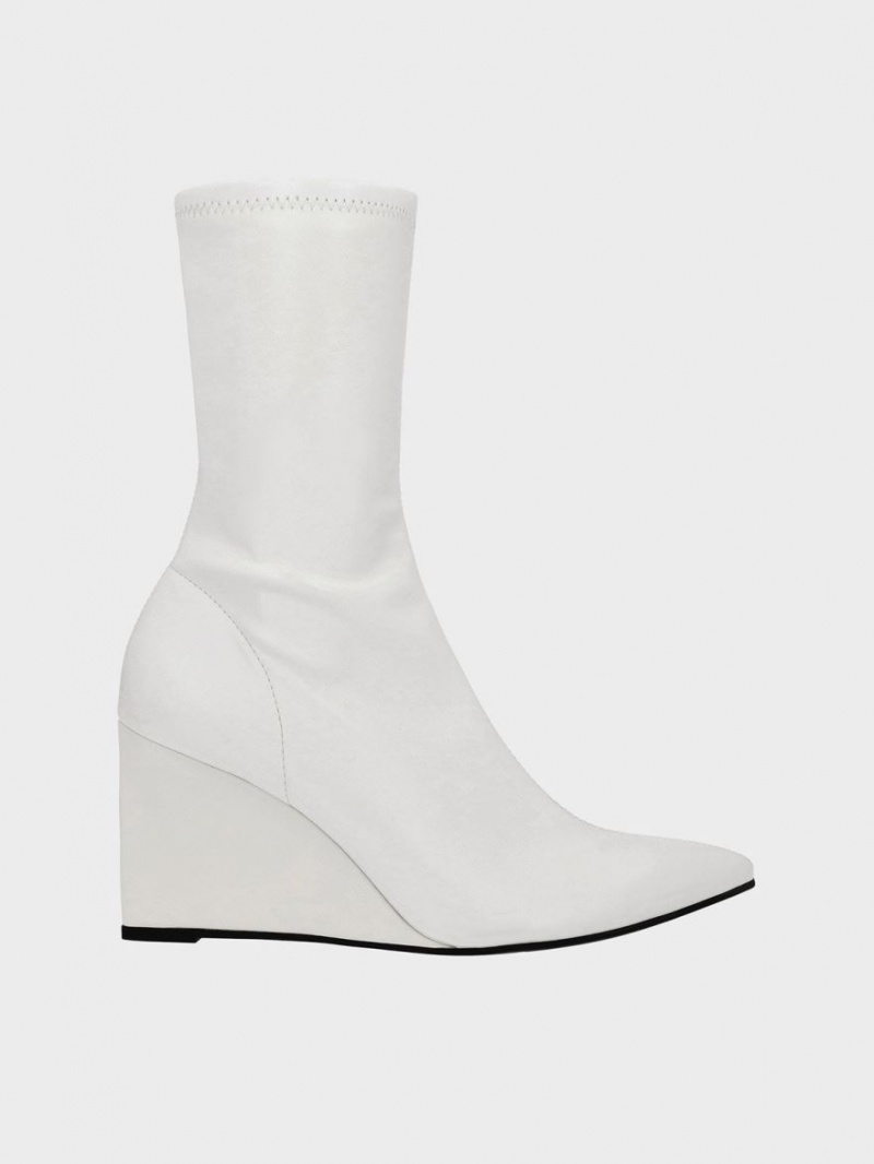 Botine Charles & Keith Pointed-Bombeu Wedge Albi | 951KPFQID