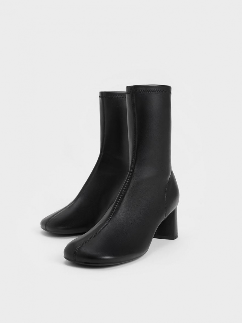Botine Charles & Keith Round-Bombeu Zip-Up Negrii | 824IXPZSC