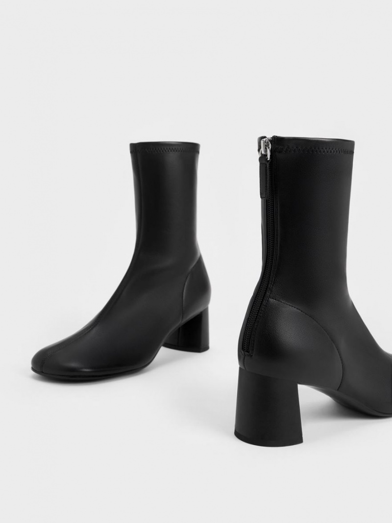 Botine Charles & Keith Round-Bombeu Zip-Up Negrii | 824IXPZSC