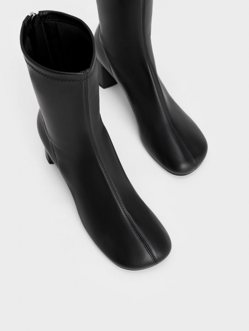 Botine Charles & Keith Round-Bombeu Zip-Up Negrii | 824IXPZSC
