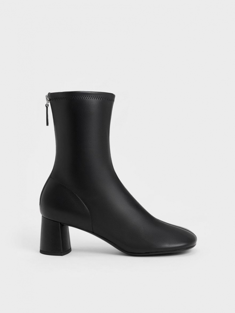 Botine Charles & Keith Round-Bombeu Zip-Up Negrii | 824IXPZSC