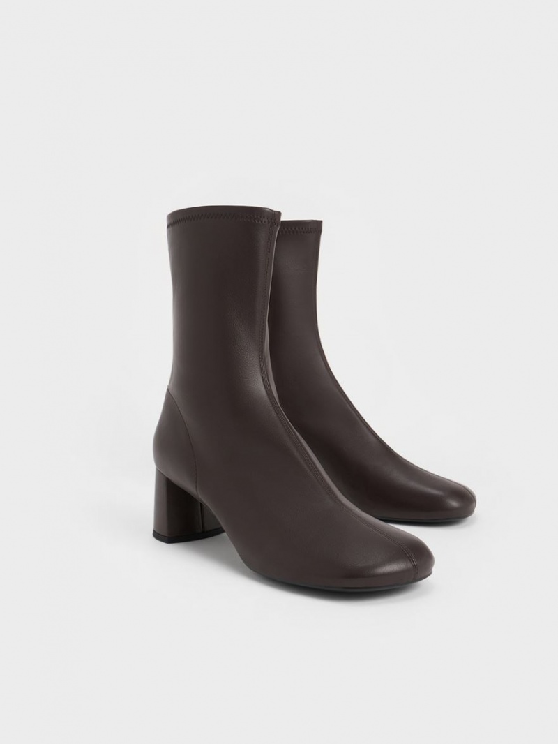 Botine Charles & Keith Round-Bombeu Zip-Up Maro Inchis | 263ZWTRMH