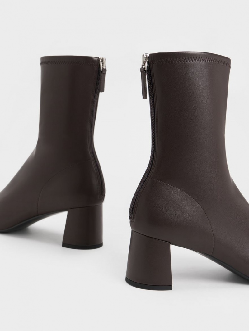 Botine Charles & Keith Round-Bombeu Zip-Up Maro Inchis | 263ZWTRMH