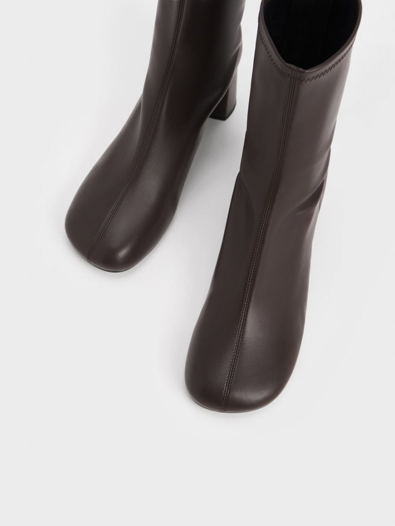 Botine Charles & Keith Round-Bombeu Zip-Up Maro Inchis | 263ZWTRMH