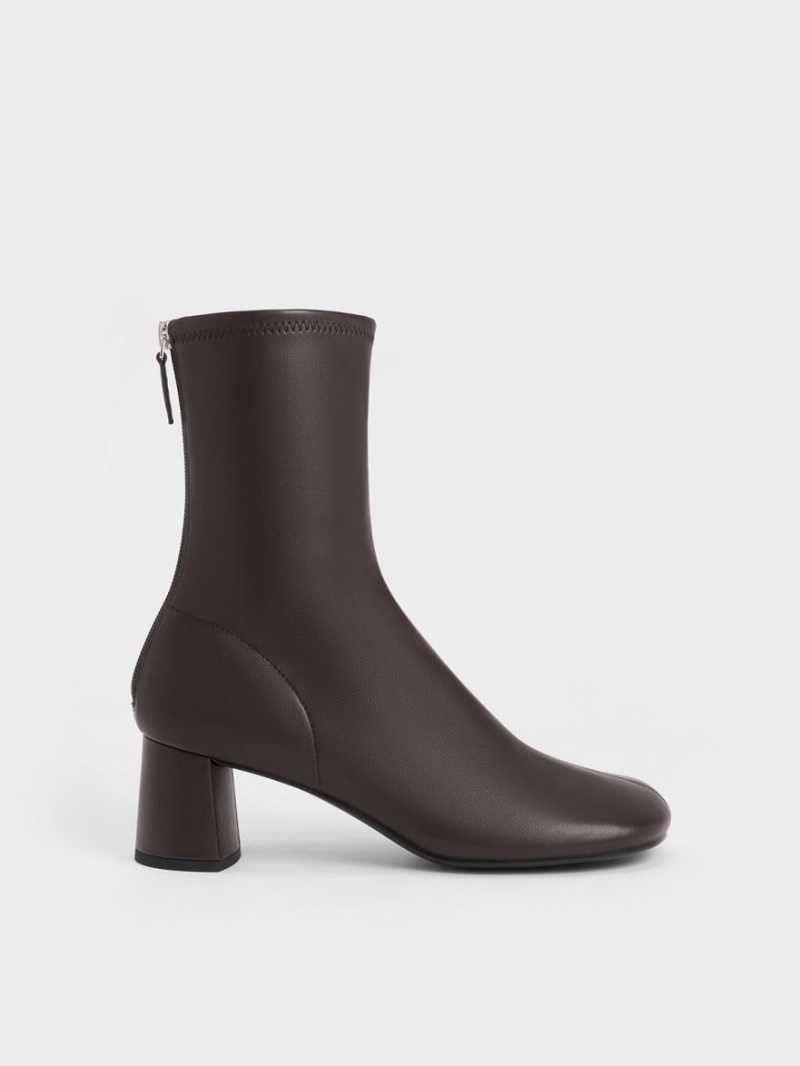 Botine Charles & Keith Round-Bombeu Zip-Up Maro Inchis | 263ZWTRMH