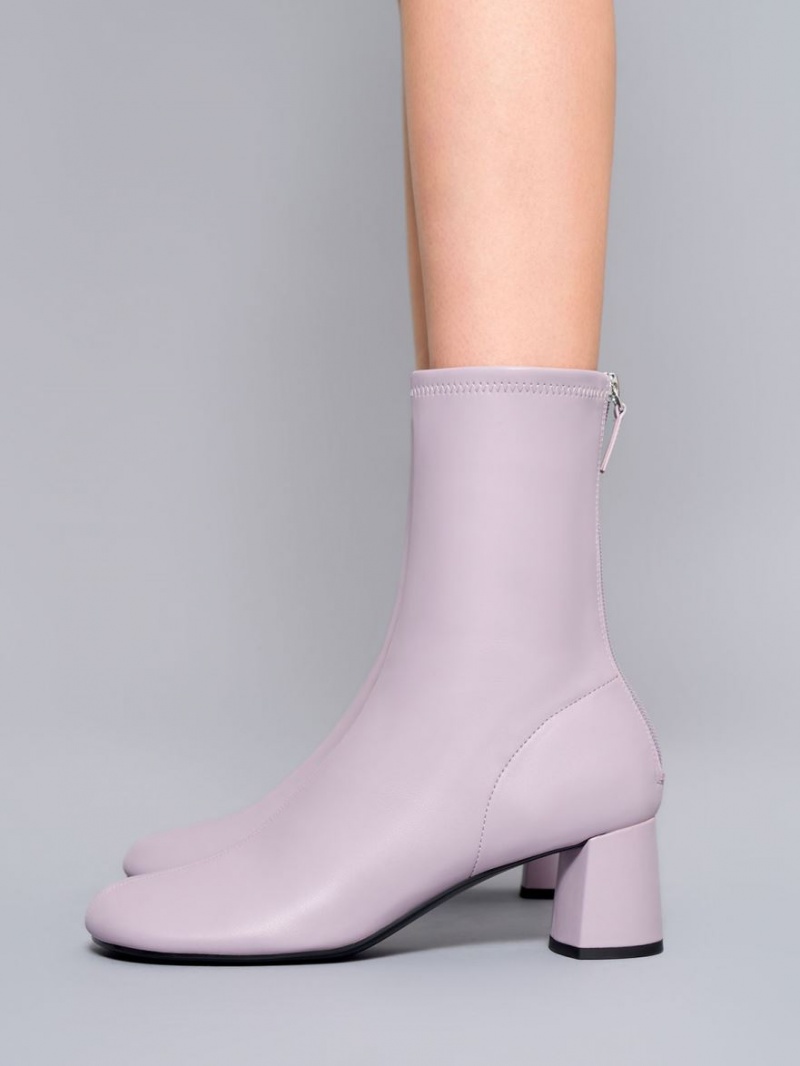Botine Charles & Keith Round-Bombeu Zip-Up Violet | 870JMGXHE