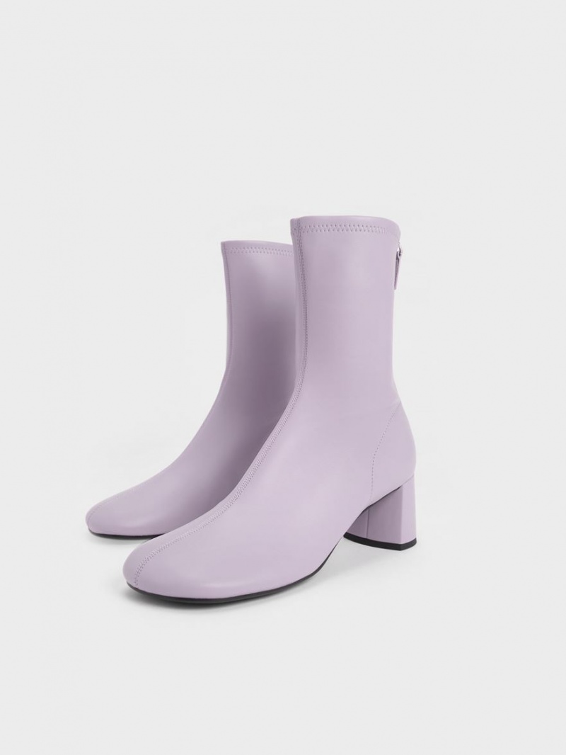 Botine Charles & Keith Round-Bombeu Zip-Up Violet | 870JMGXHE