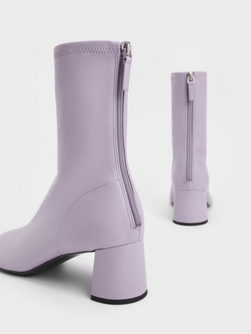 Botine Charles & Keith Round-Bombeu Zip-Up Violet | 870JMGXHE