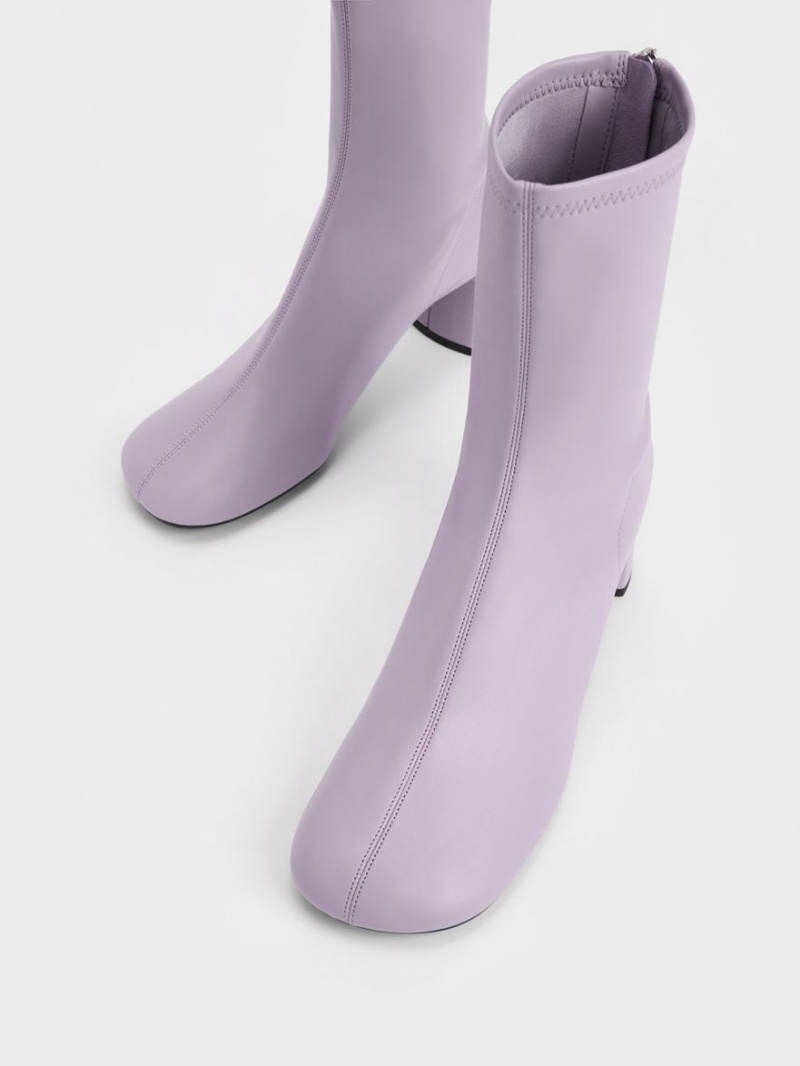 Botine Charles & Keith Round-Bombeu Zip-Up Violet | 870JMGXHE