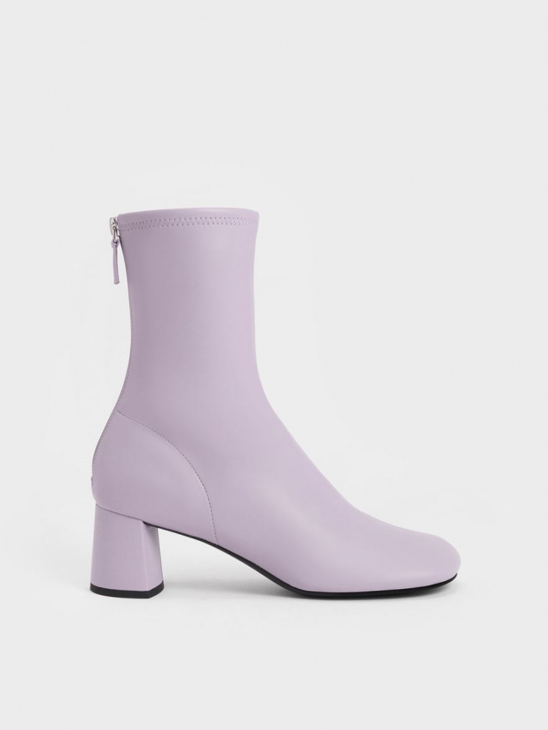 Botine Charles & Keith Round-Bombeu Zip-Up Violet | 870JMGXHE